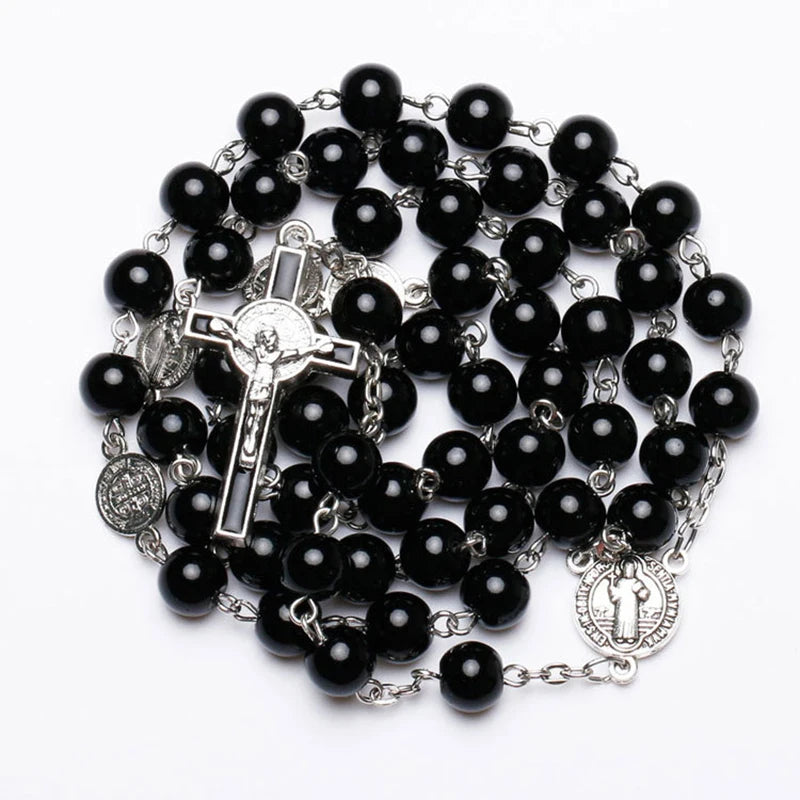Black Rosary Beads Necklace For Women or Men