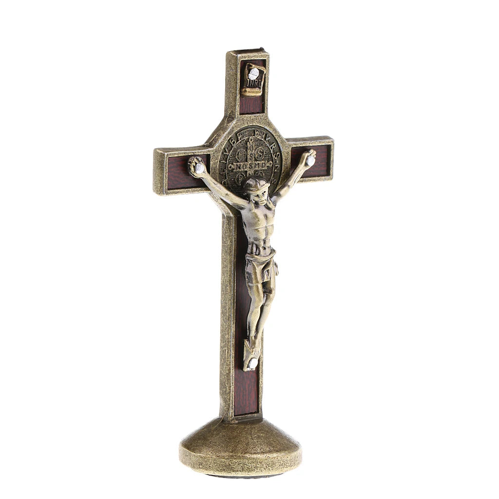 Metal Crucifix Statue with Sticky Base Crucifix Home Desktop Decoration