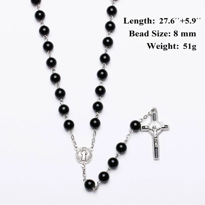 Black Rosary Beads Necklace For Women or Men