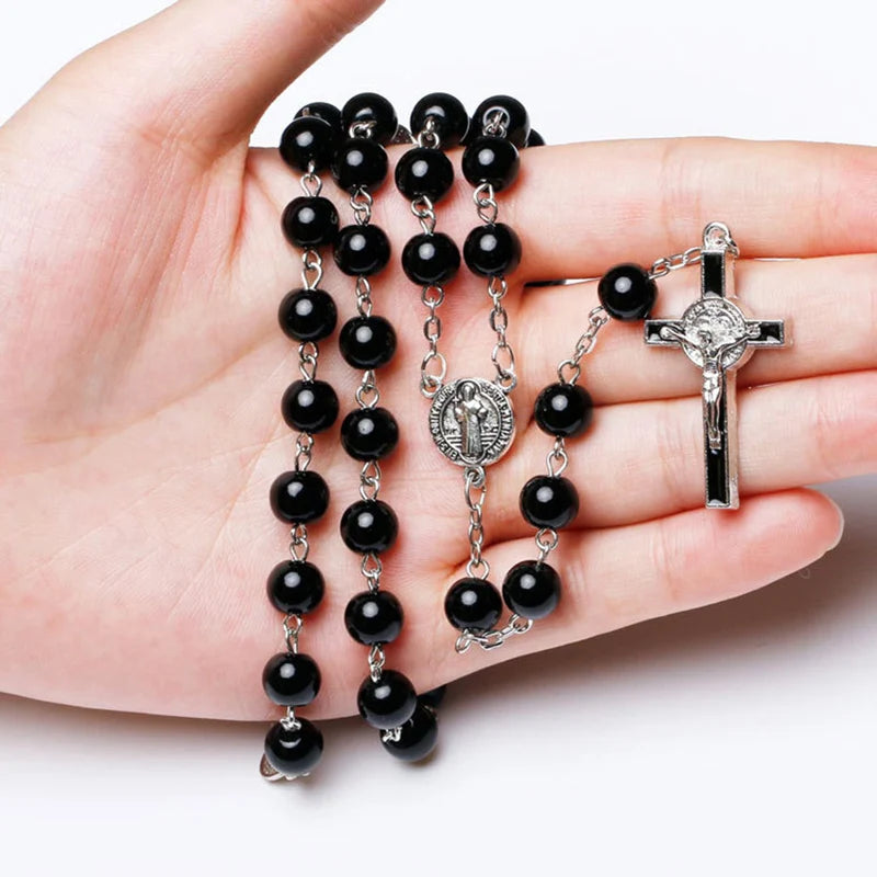 Black Rosary Beads Necklace For Women or Men