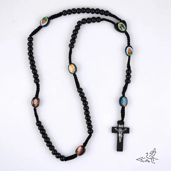 Holy Icon Wooden Rosary Bead Necklace
