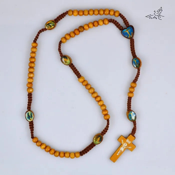 Holy Icon Wooden Rosary Bead Necklace