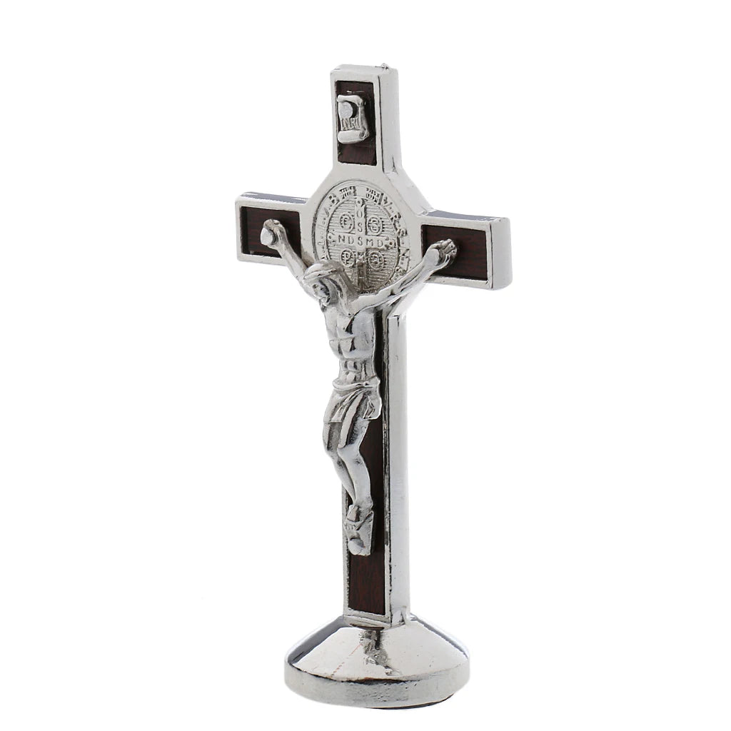 Metal Crucifix Statue with Sticky Base Crucifix Home Desktop Decoration