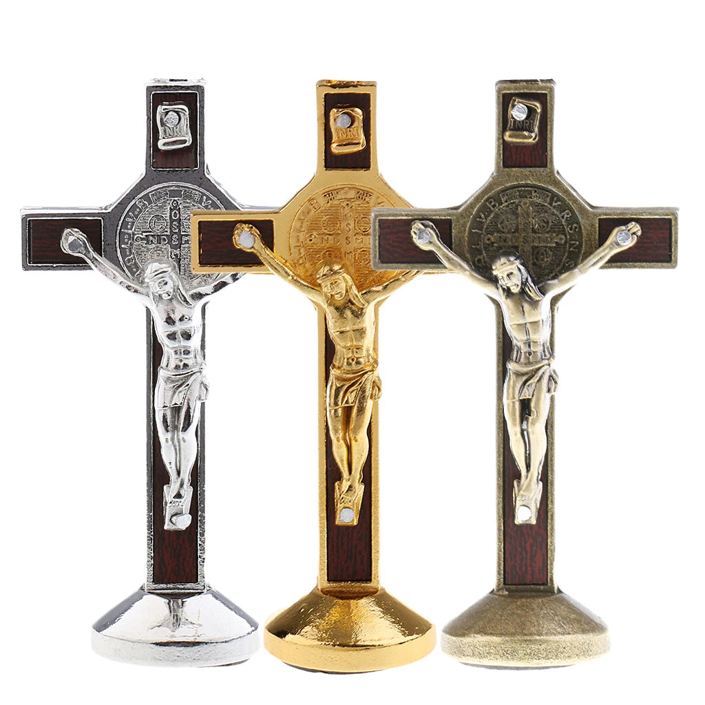 Metal Crucifix Statue with Sticky Base Crucifix Home Desktop Decoration