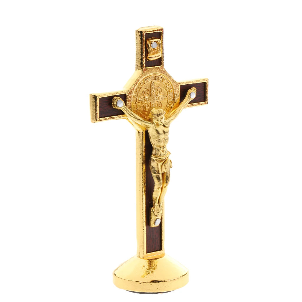Metal Crucifix Statue with Sticky Base Crucifix Home Desktop Decoration