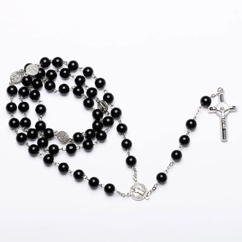 Black Rosary Beads Necklace For Women or Men