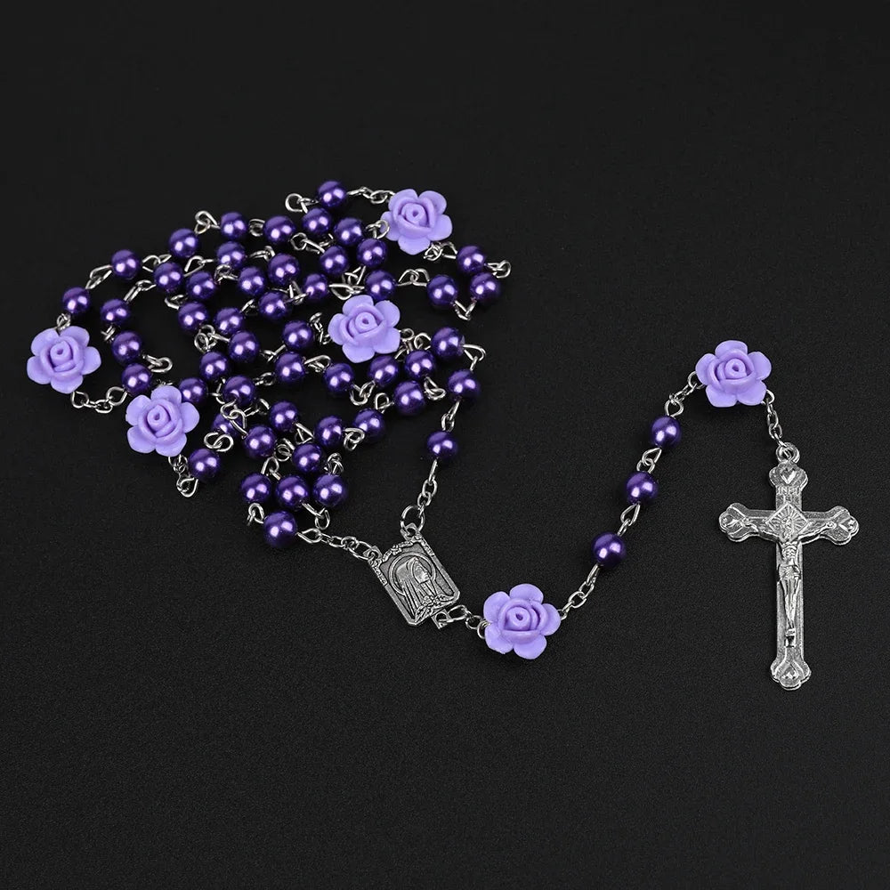 Rosary Necklace For Women Pendant 6MM Pearl Beads