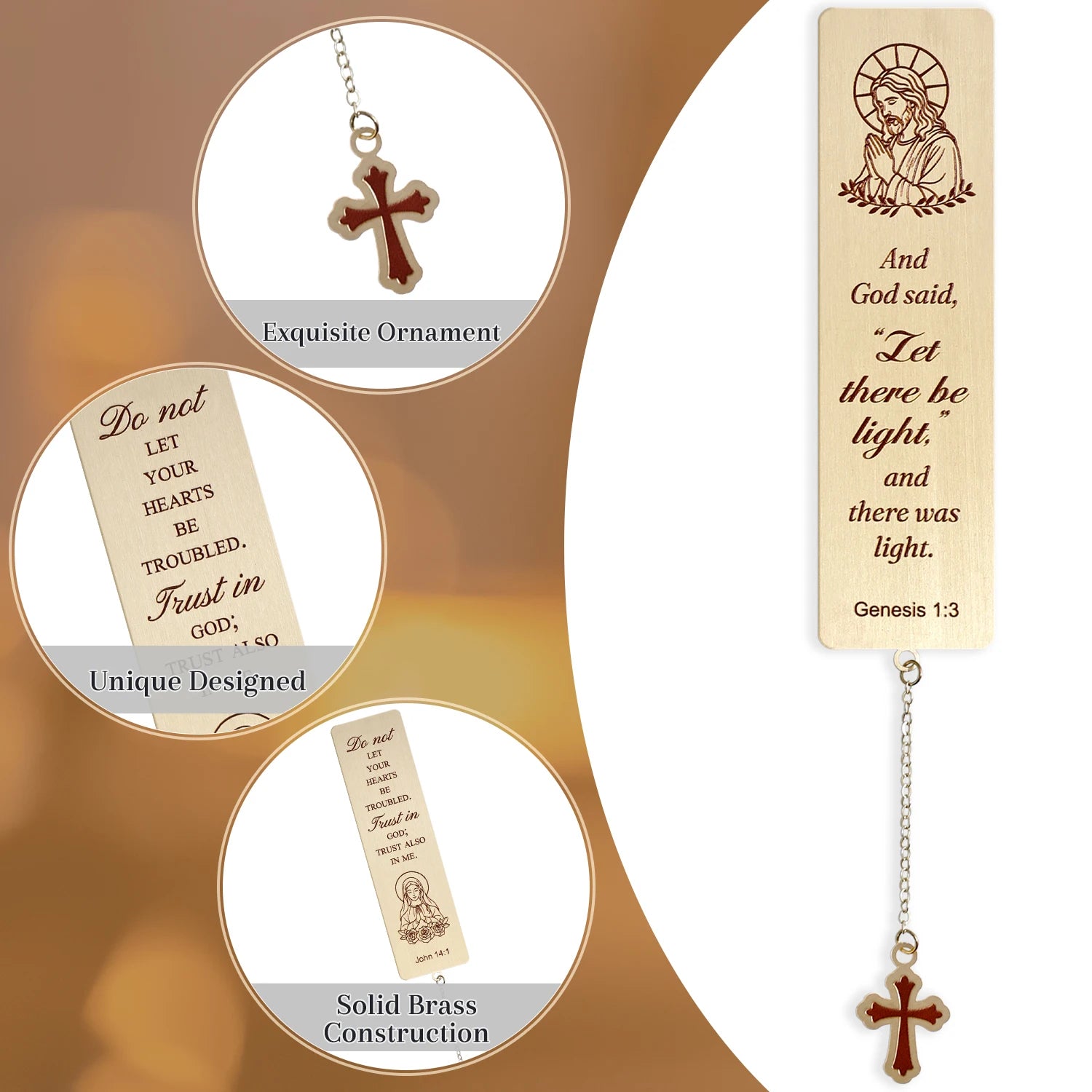 Solid Brass Bible Bookmark with Jesus Engraving