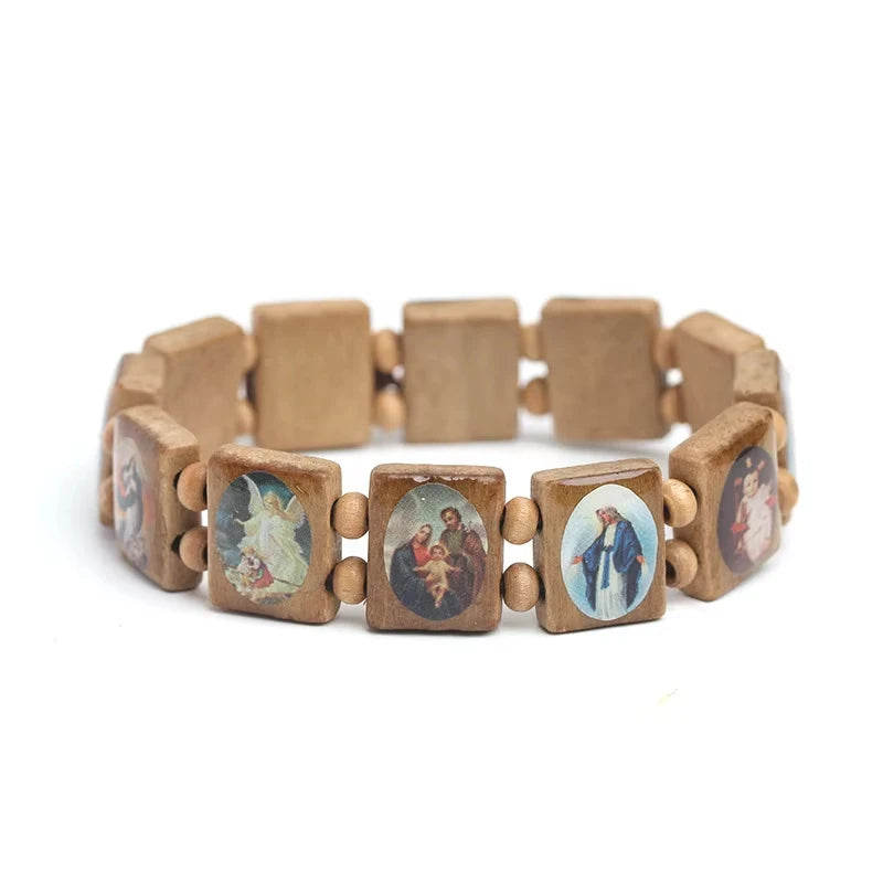 Saints Wooden Bracelets Holy Icon Beads Bracelet