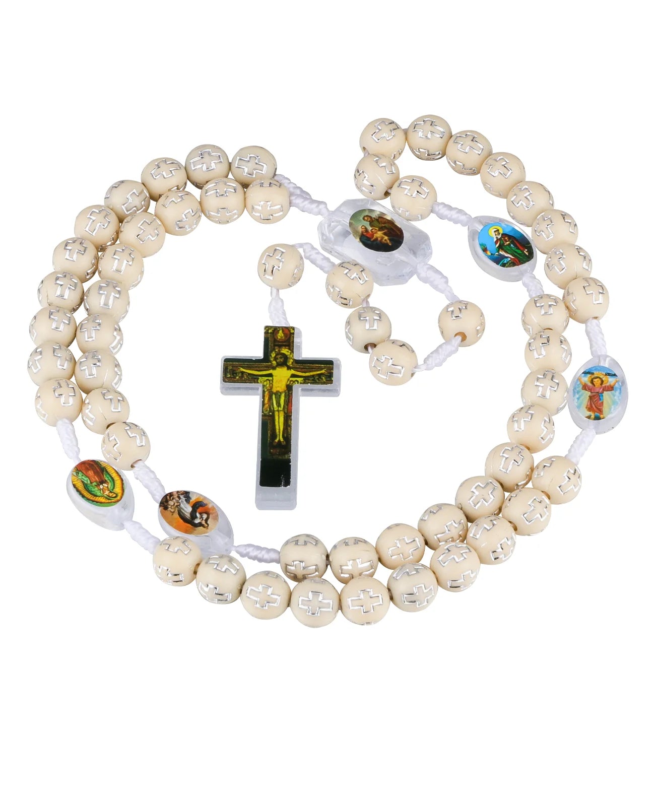 6 Colors Prayer Beads Chain Rosary Necklace Random Holy Icon Medal Spacer Beads