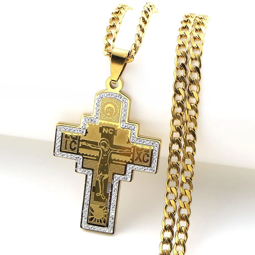 Orthodox Crucifix Cross Pendant and Necklace