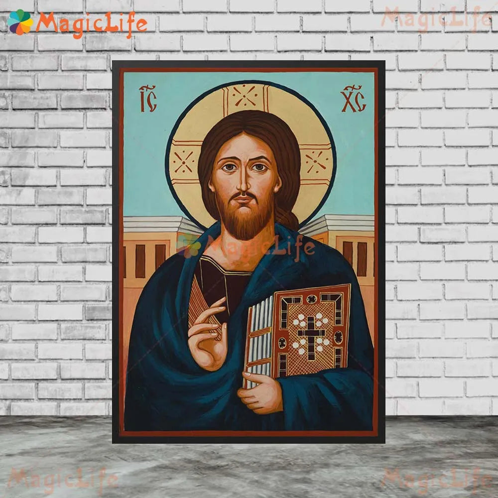 Christ Blessing Icon Orthodox Wall Art Canvas Painting Unframed