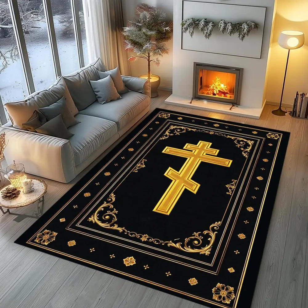 Orthodox Cross Rug Gold Embossed Design