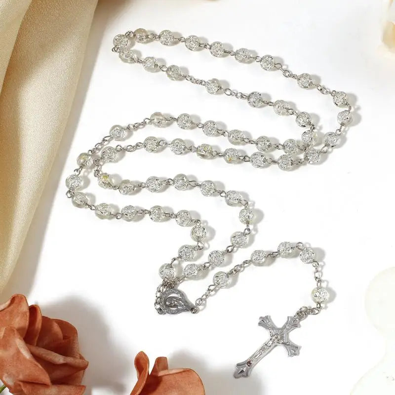 Virgin Mary/st Benedict Rosary Beads Necklace For Women Men Cross Crucifix Pendant