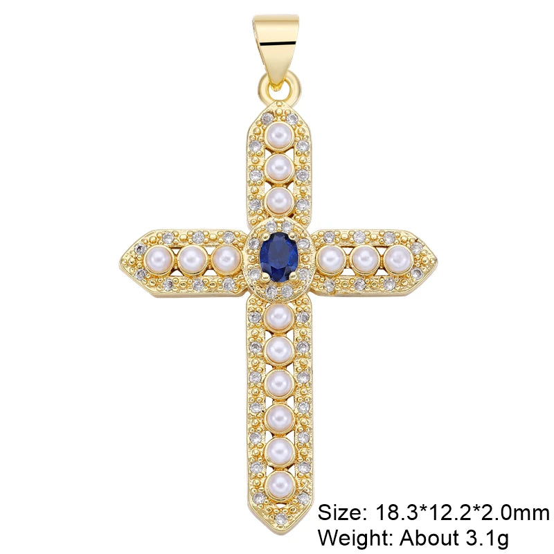 Rosary Jewelry Making Handmade 18K Real Gold Plated Opal Shell Cross