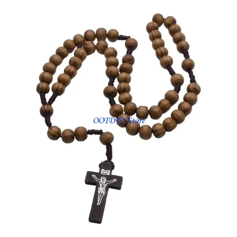 Large Wooden Rosary with Silver Crucifix