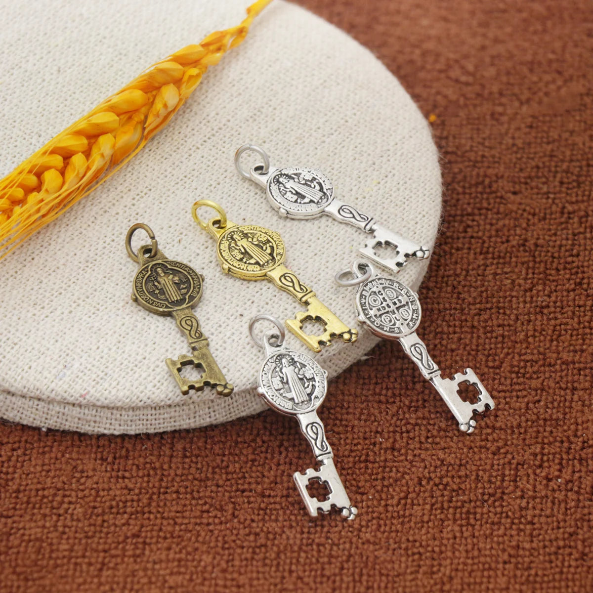 9pcs 12.5x33MM Saint St Benedict Medal Key Charm