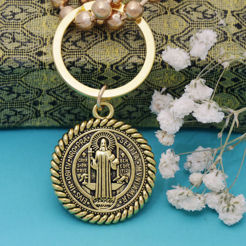 2PCS 2.64INCHES St Benedict Medal Keychains Key Rings 3 colors