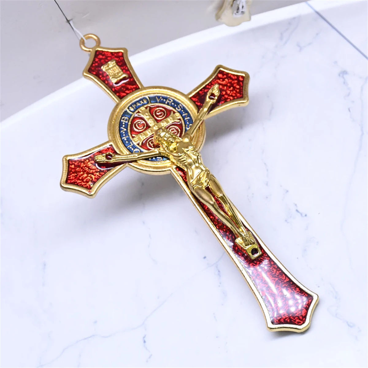 Saint Benedict Benedictine Red Enamel 4.7X2.7 Inch Protection Wall Crucifix