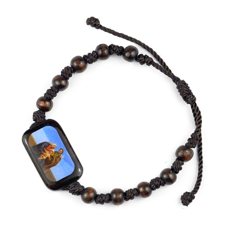 Wood Rosary Bracelet with Beautiful Square Colorful Icons