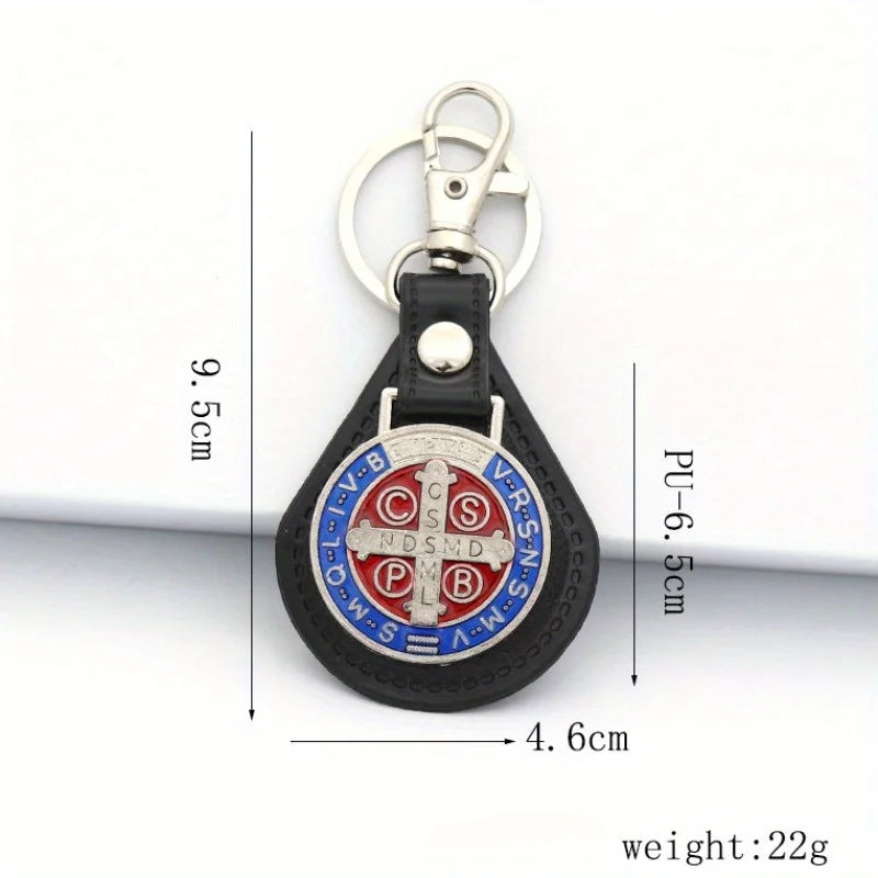 2pcs PU Leather St Benedict Pendant Key Chain Keyring