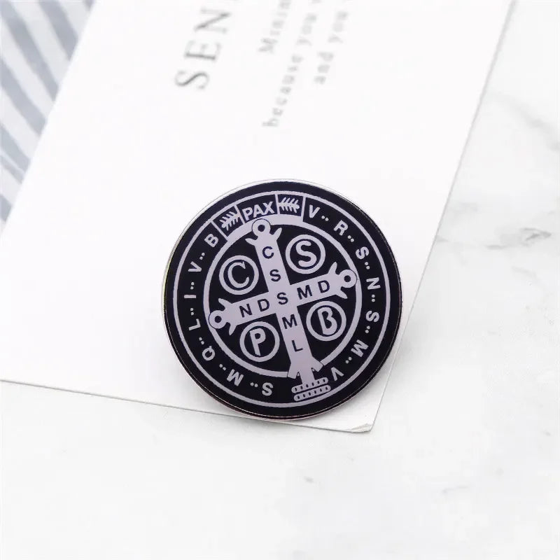 Saint Benedict Cross Button Metal Badge Enamel Pin
