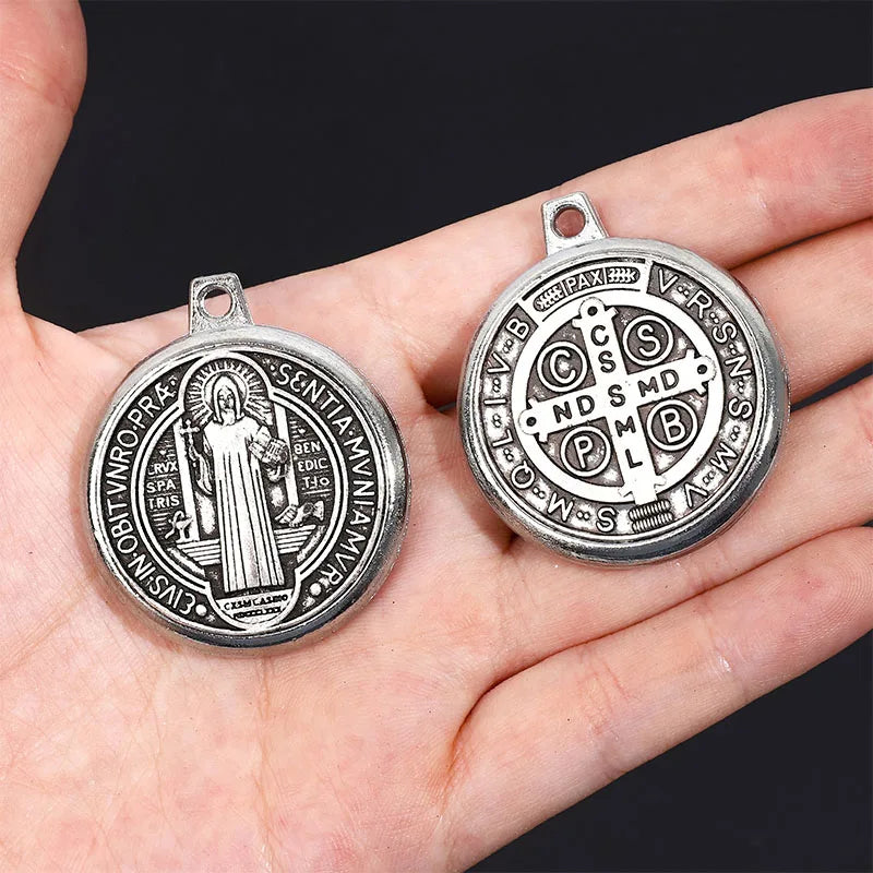 St Benedict Cross Amulet, St Benedict Altar Medal Pendant 35mm
