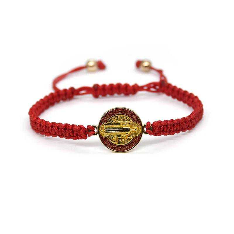 Enamel St. Benedict Black Rope Bracelets