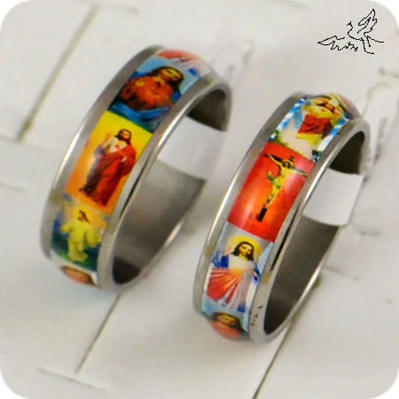 Orthodox Holy Icon Jesus Virgin Mary Ring Stainless Steel