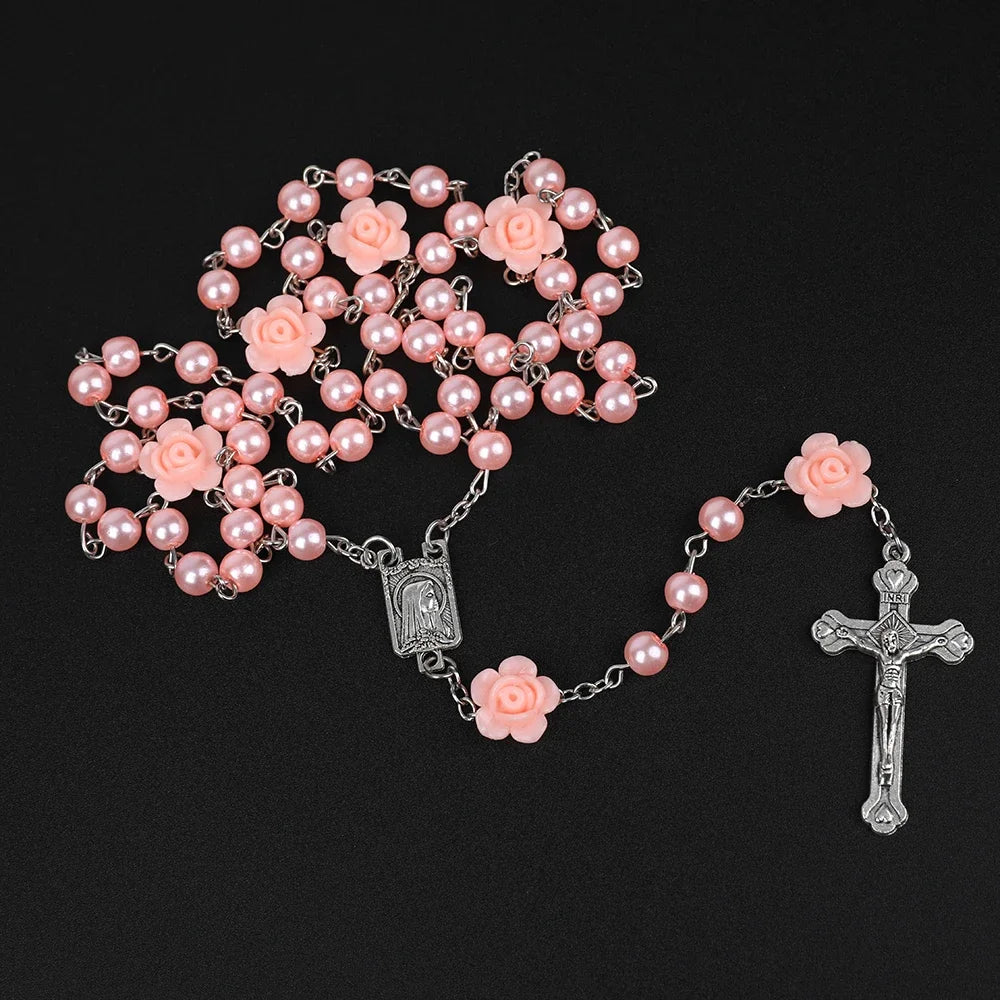 Rosary Necklace For Women Pendant 6MM Pearl Beads