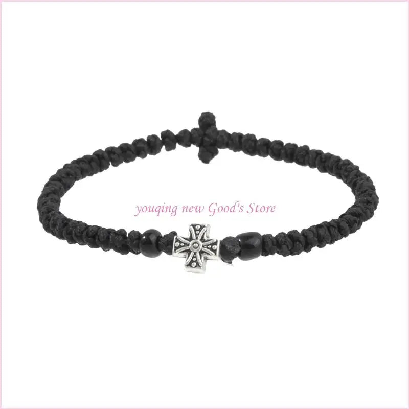 57QA Faith Inspired Crucifix Braided Handcrafted Bracelet Adjustable Sizing Wrist Chain for Personal and Religious Use