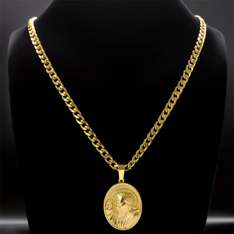 Padre Pio Saint Medal Necklace Stainless Steel Gold Color