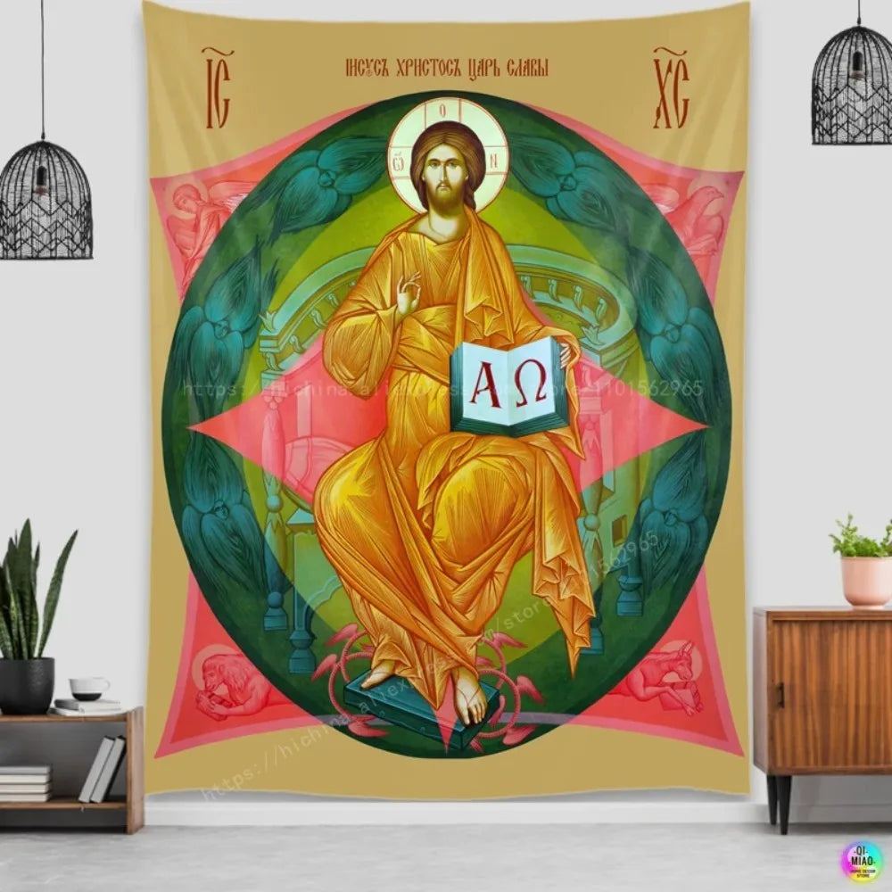 Orthodox Icon Tapestry Home Decor Living Room Wall Hanging