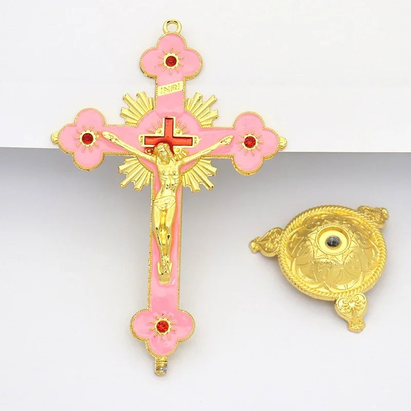 Church Relics Figurines Crucifix Jesus Christ On The Stand Cross Wall Crucifix Antique Home Chapel Decoration Prayer Crosses