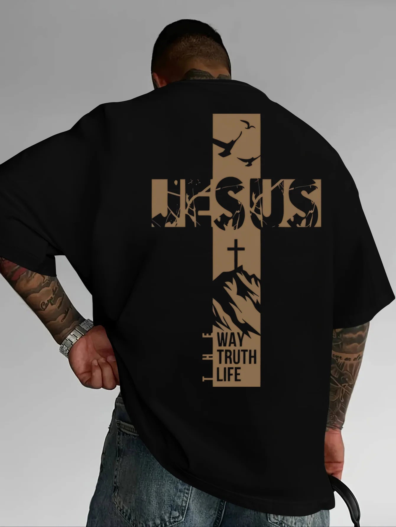 Cross Pattern Printed Short 100% Cotton T-shirt