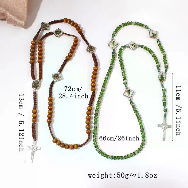 Virgin Mary/st Benedict Rosary Beads Necklace For Women Men Cross Crucifix Pendant