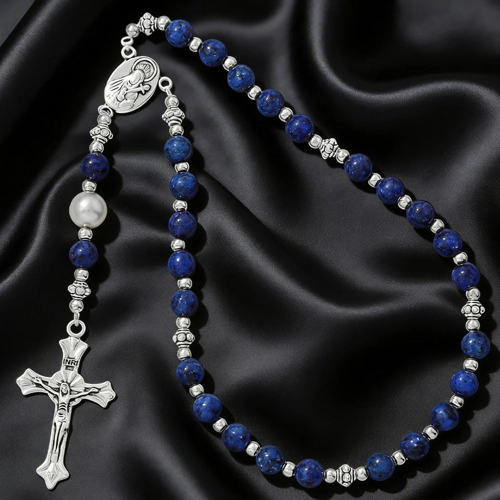 Vintage Cross Religious Rosary Beads Chain Jesus Crucifix Virgin Mary Pendant Chain Jewelry Religious Prayer Beads Bracelet