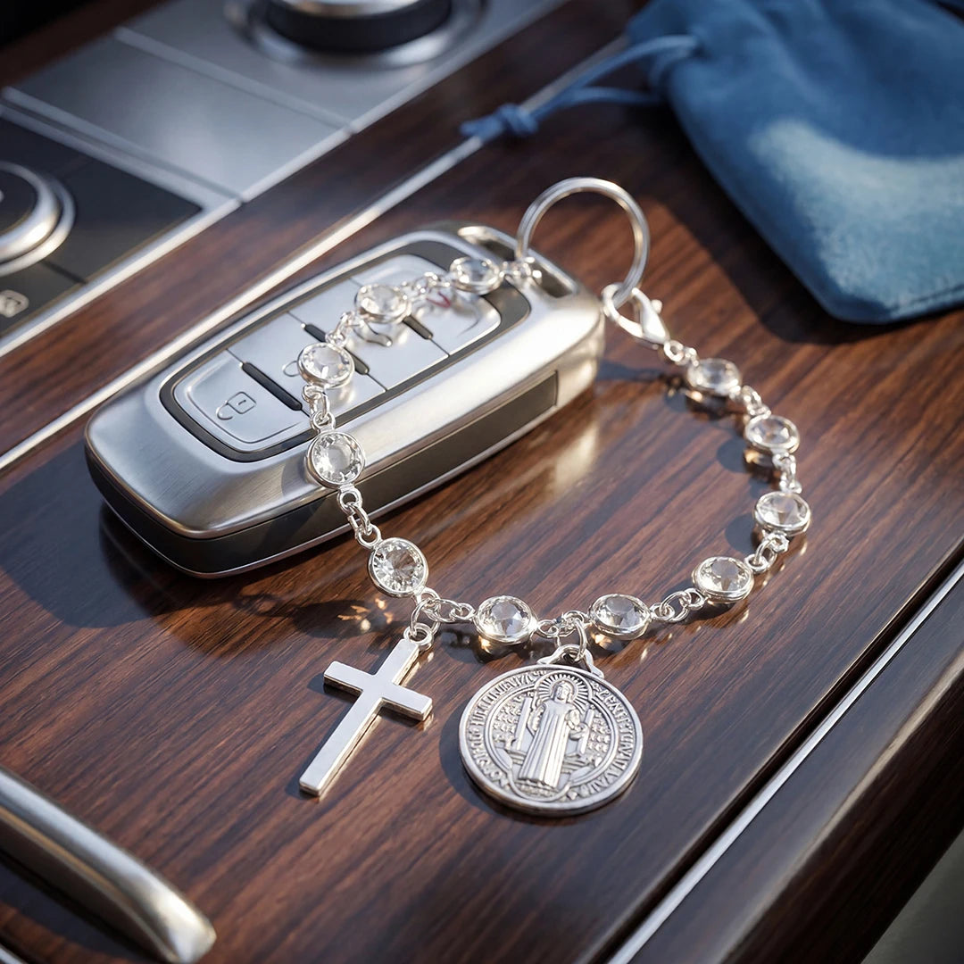 Protection Rosary Car Accessory St. Benedict Medal & Cross Pendant