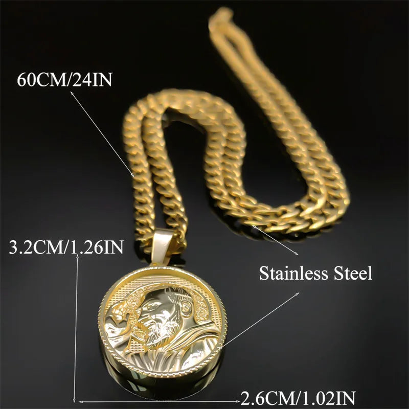Padre Pio Saint Medal Necklace Stainless Steel Gold Color