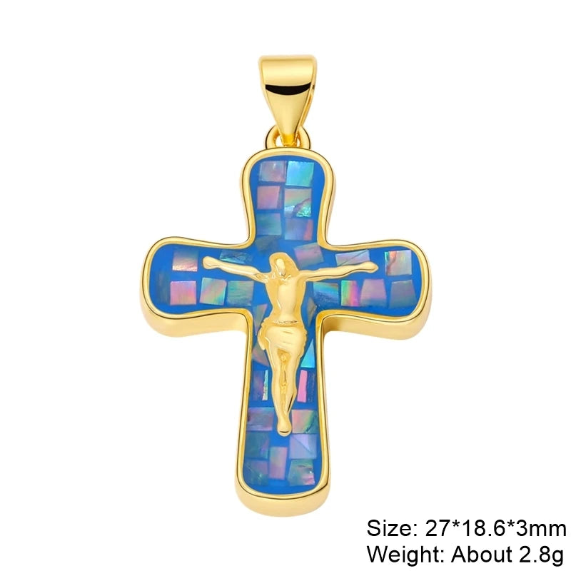 Rosary Jewelry Making Handmade 18K Real Gold Plated Opal Shell Cross