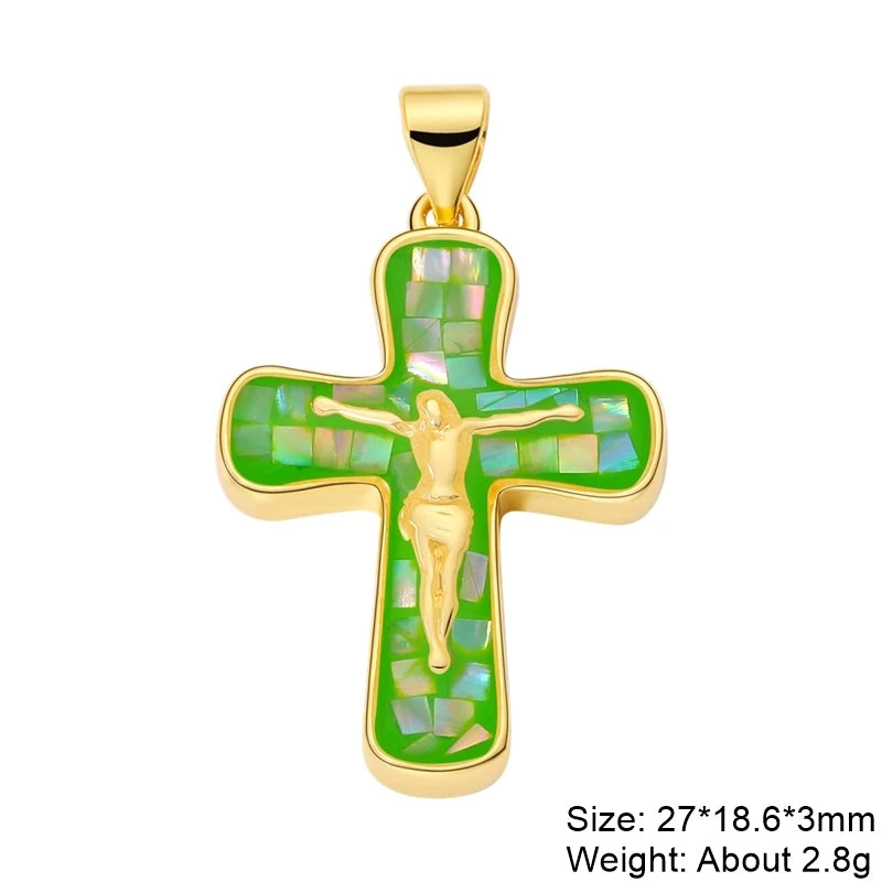 Rosary Jewelry Making Handmade 18K Real Gold Plated Opal Shell Cross