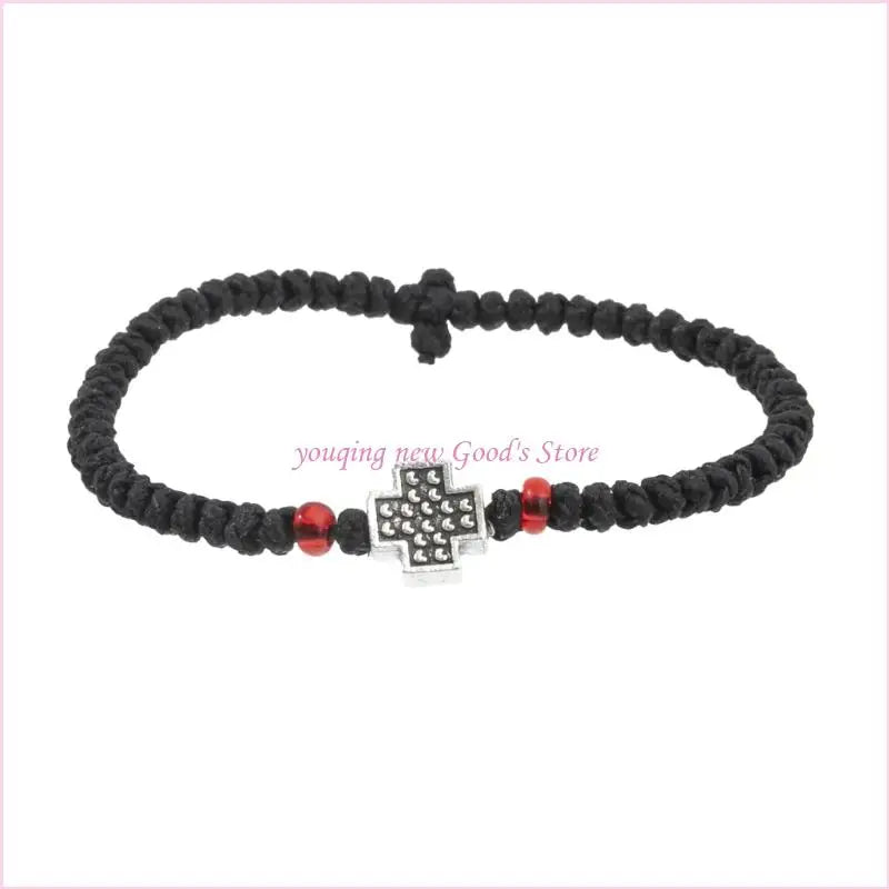 57QA Faith Inspired Crucifix Braided Handcrafted Bracelet Adjustable Sizing Wrist Chain for Personal and Religious Use