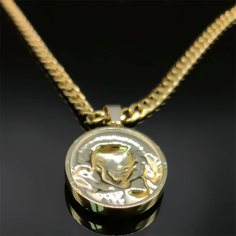 Padre Pio Saint Medal Necklace Stainless Steel Gold Color