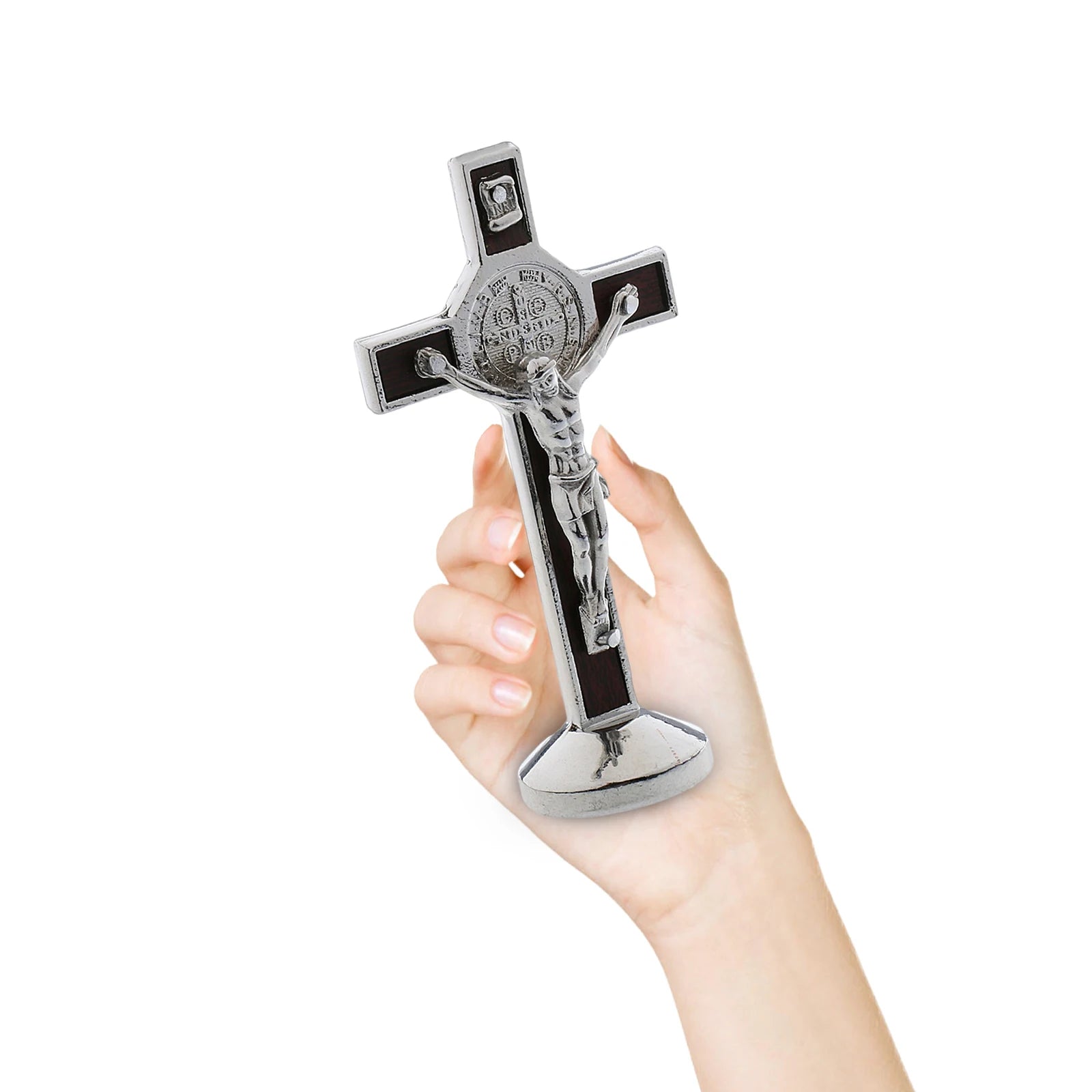 Metal Crucifix Statue with Sticky Base Crucifix Home Desktop Decoration