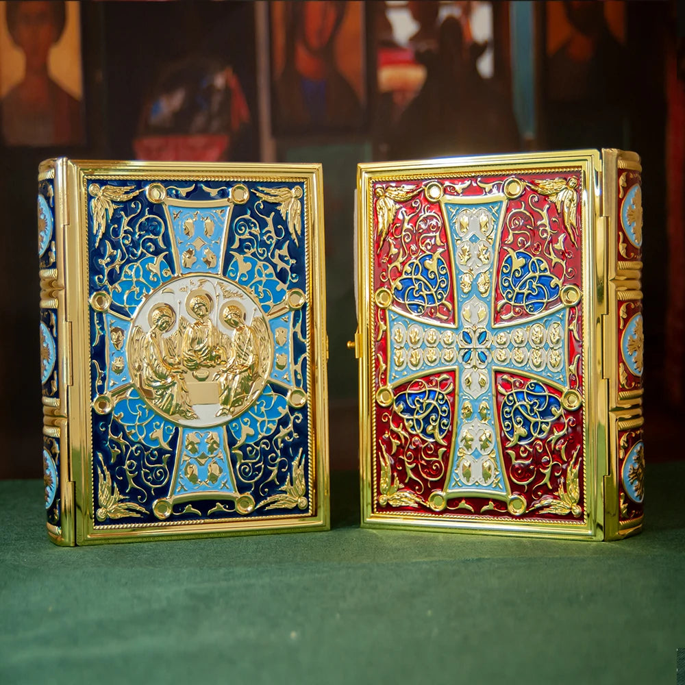 Eastern Orthodox Holy Bible Book Cover Gold Plated Colored Ename