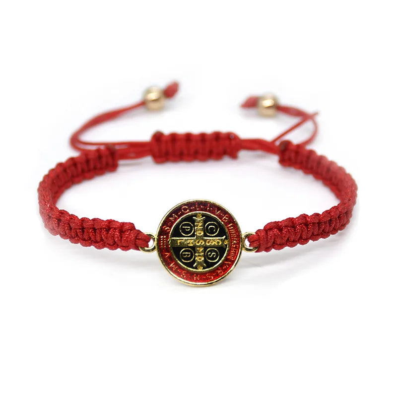 Enamel St. Benedict Black Rope Bracelets