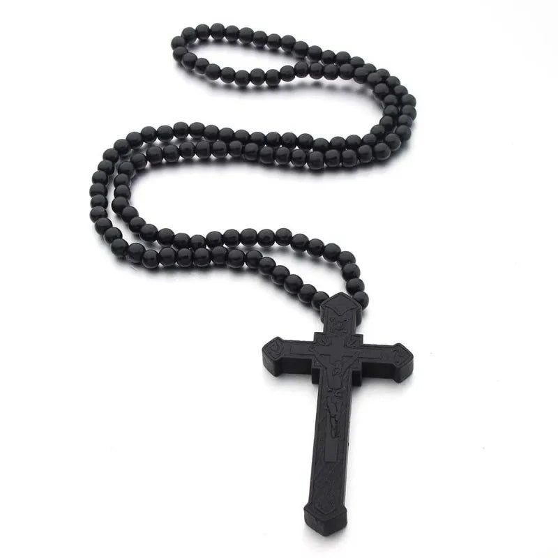 Wooden Beaded Rosary Necklace