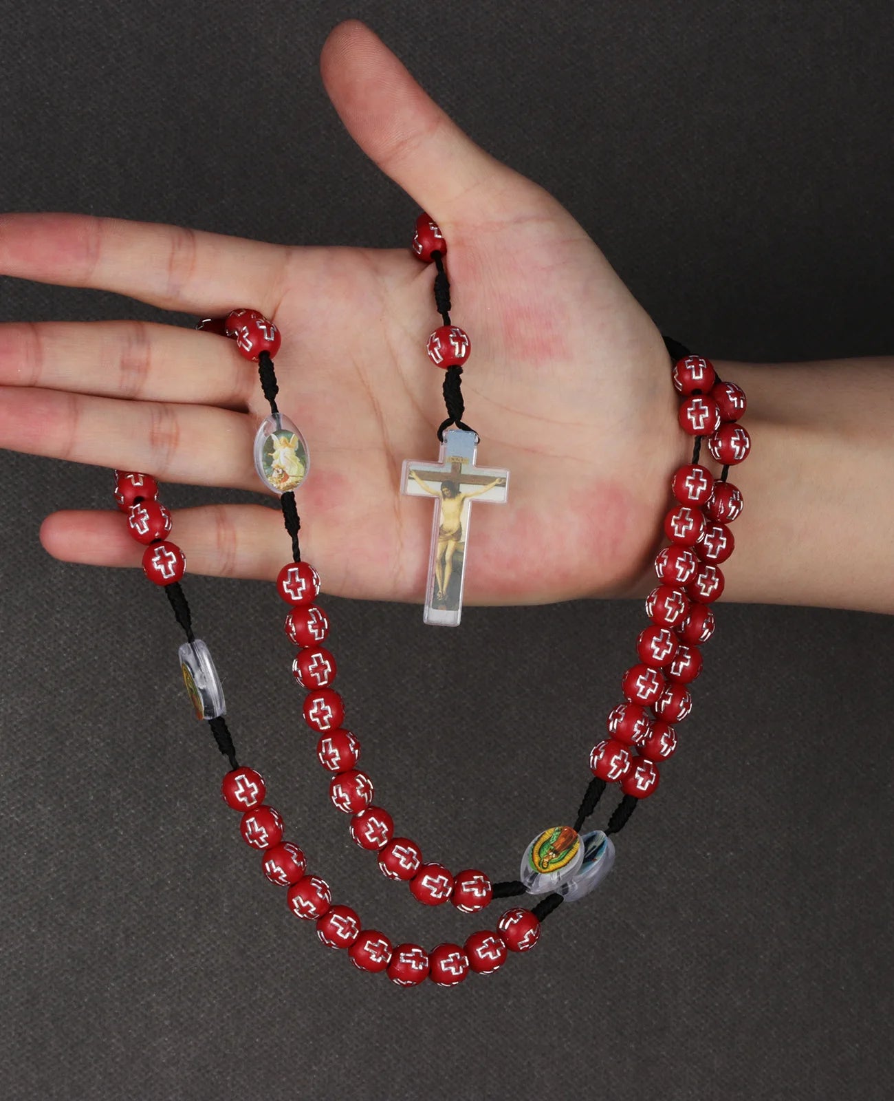 6 Colors Prayer Beads Chain Rosary Necklace Random Holy Icon Medal Spacer Beads