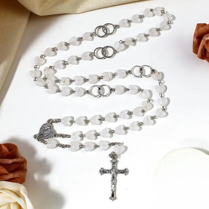 Virgin Mary/st Benedict Rosary Beads Necklace For Women Men Cross Crucifix Pendant