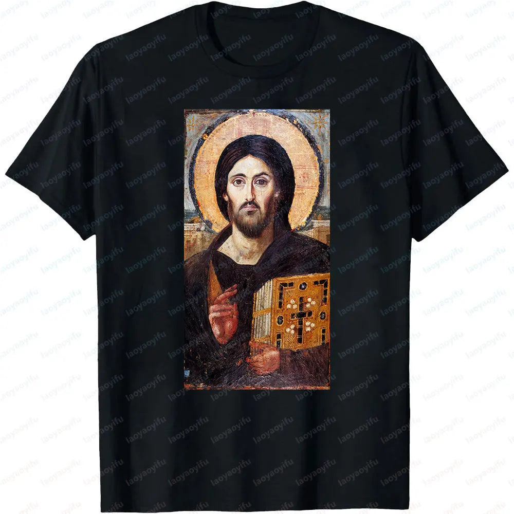 Jesus Christ Pantocrator Icon Sinai Orthodox  Printed T-Shirt
